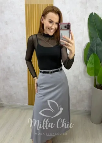 Milla Chic - Saia Dafine em linho - Cinza