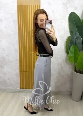 Milla Chic - Saia Dafine em linho - Cinza