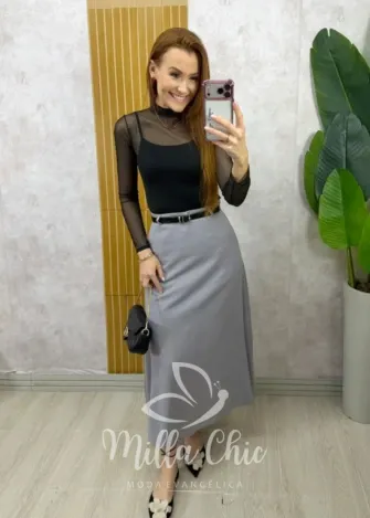 Milla Chic - Saia Dafine em linho - Cinza