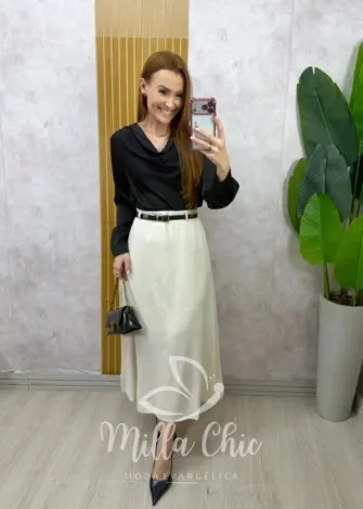 Milla Chic - Saia Dafine em linho - Cinza (cópia)