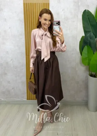 Milla Chic - Saia Francisca em tricoline - Marrom