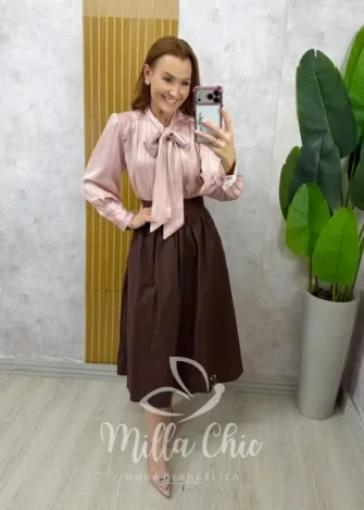 Milla Chic - Saia Francisca em tricoline - Marrom