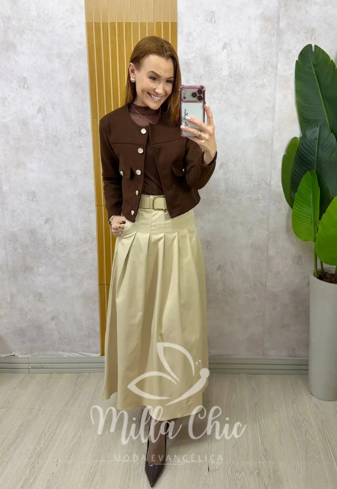 Milla Chic – Saia Ingrid em sarja – Bege Milla Chic - Saia Ingrid em sarja - Bege
