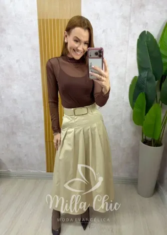 Milla Chic - Saia Ingrid em sarja - Bege