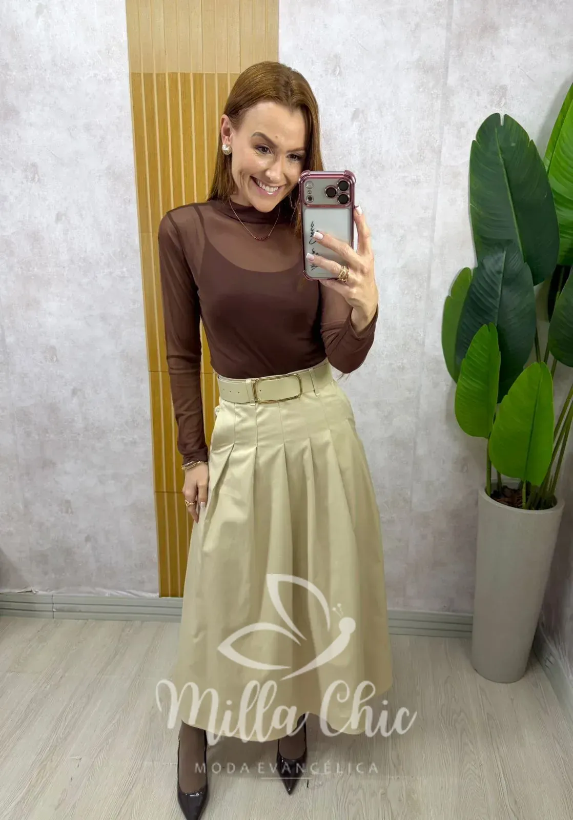 Milla Chic – Saia Ingrid em sarja – Bege Milla Chic - Saia Ingrid em sarja - Bege