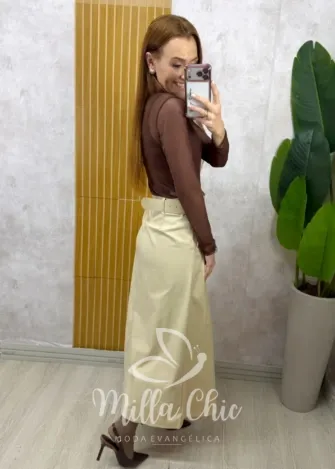 Milla Chic - Saia Ingrid em sarja - Bege