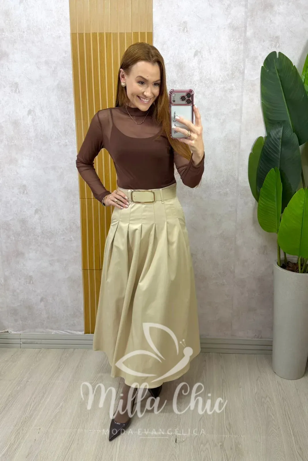 Milla Chic – Saia Ingrid em sarja – Bege Milla Chic - Saia Ingrid em sarja - Bege