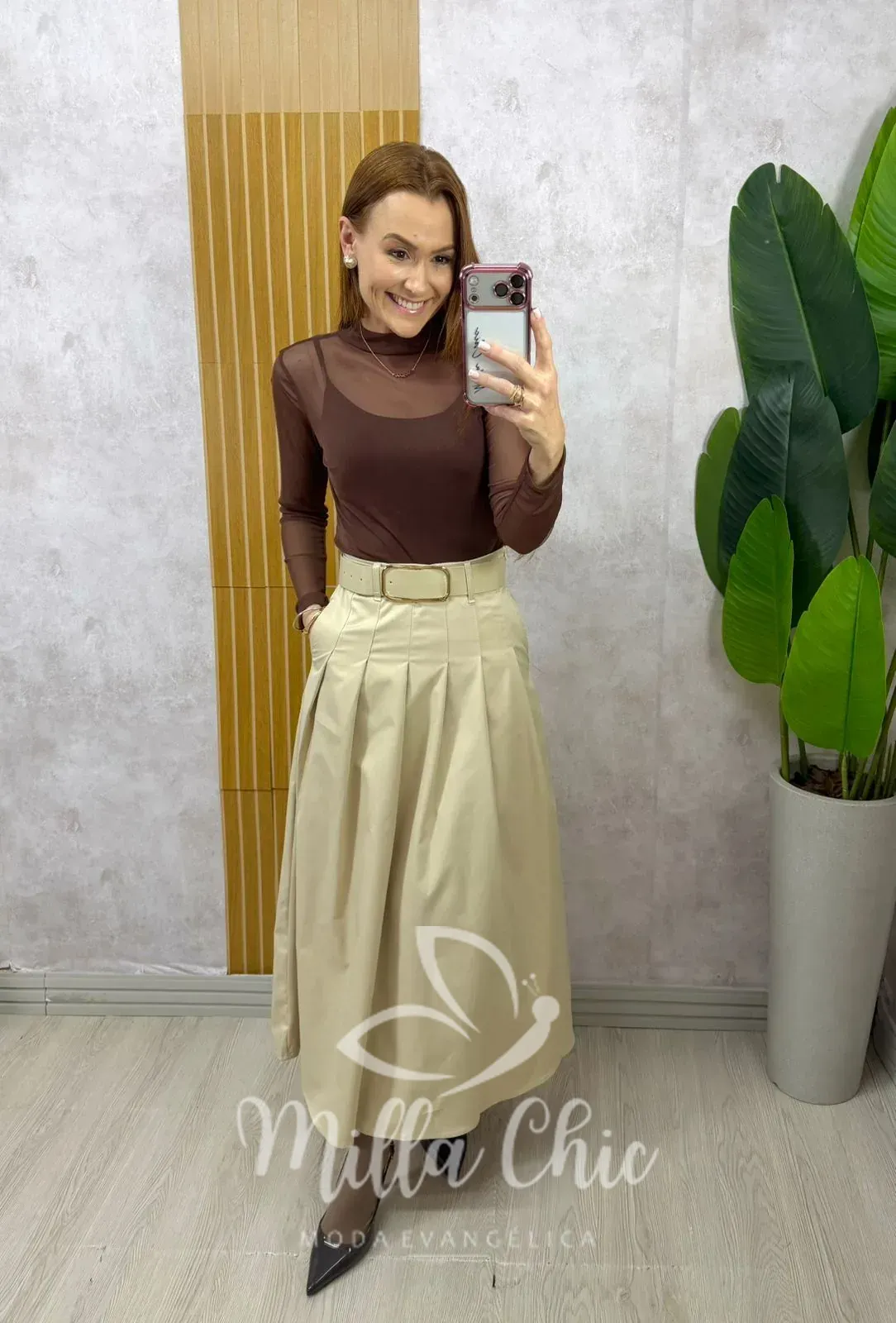 Milla Chic – Saia Ingrid em sarja – Bege Milla Chic - Saia Ingrid em sarja - Bege
