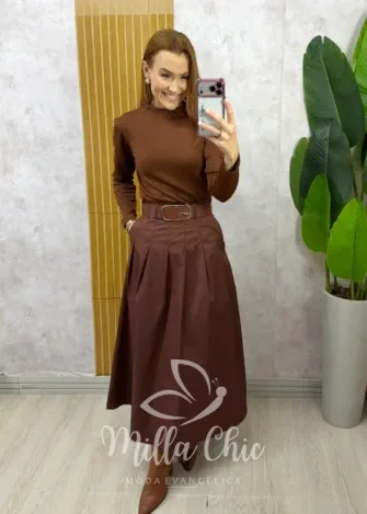 Milla Chic - Saia Ingrid em sarja - Marrom