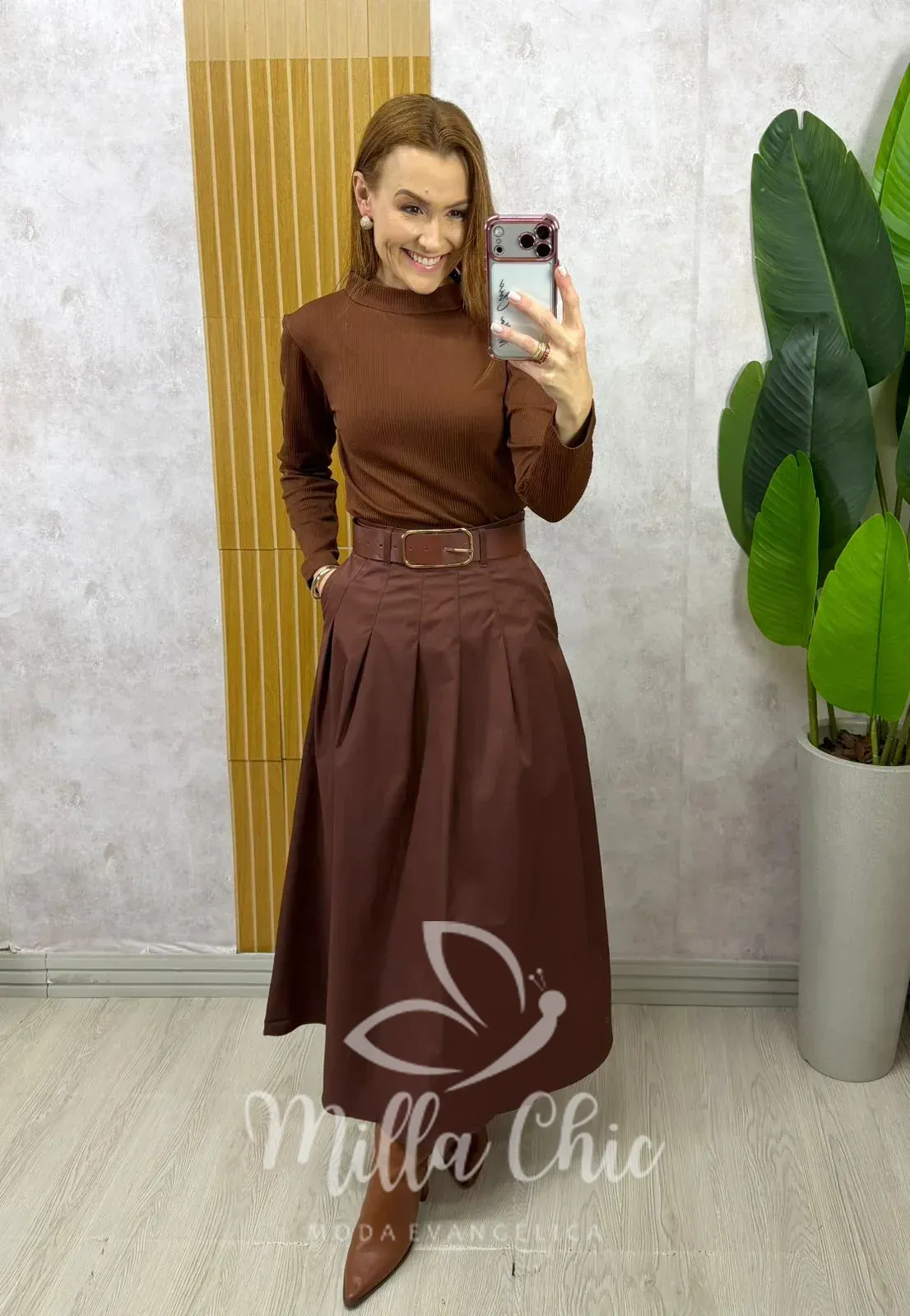Milla Chic – Saia Ingrid em sarja – Marrom Milla Chic - Saia Ingrid em sarja - Marrom