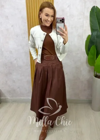 Milla Chic - Saia Ingrid em sarja - Marrom