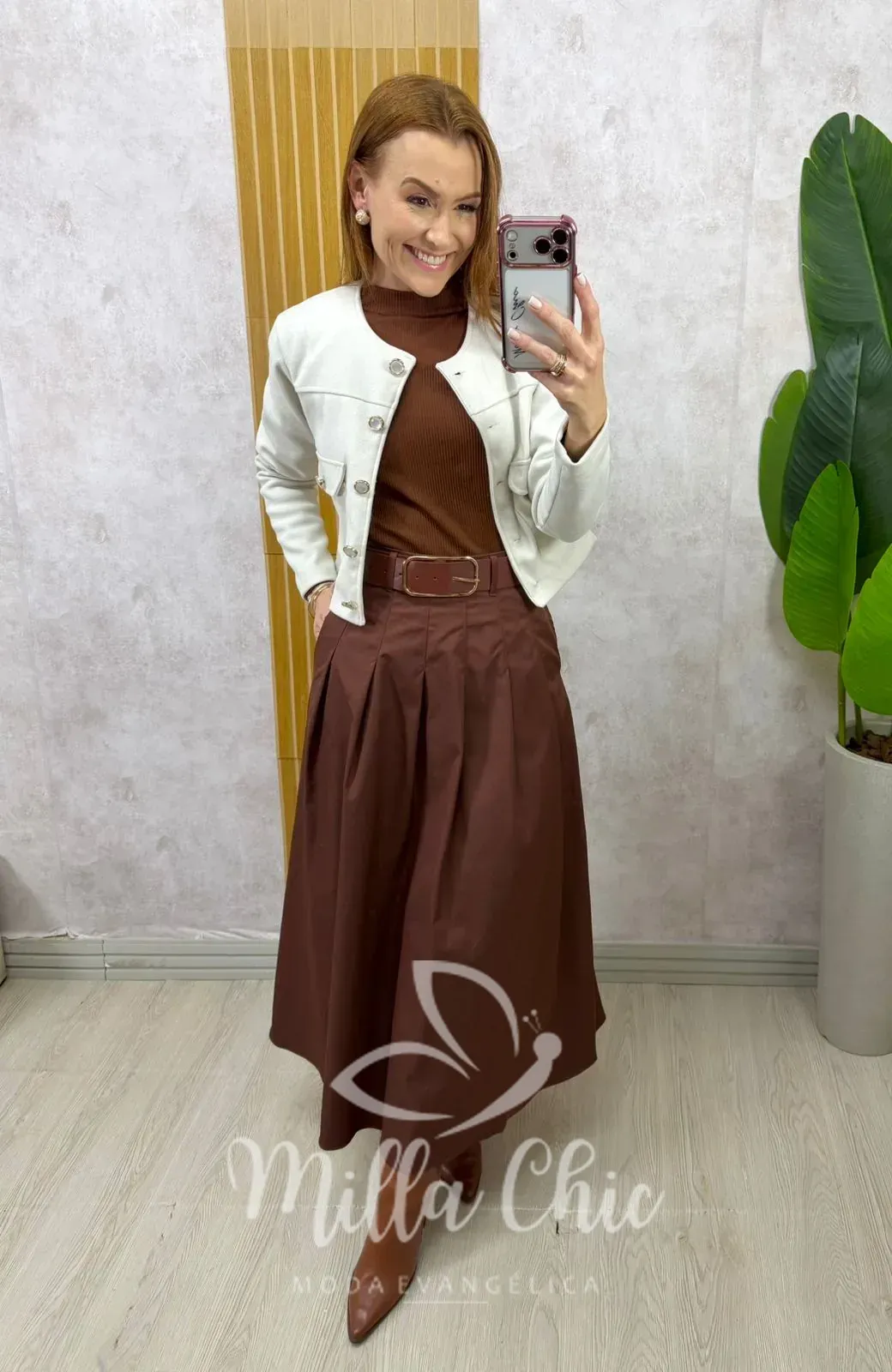 Milla Chic – Saia Ingrid em sarja – Marrom Milla Chic - Saia Ingrid em sarja - Marrom
