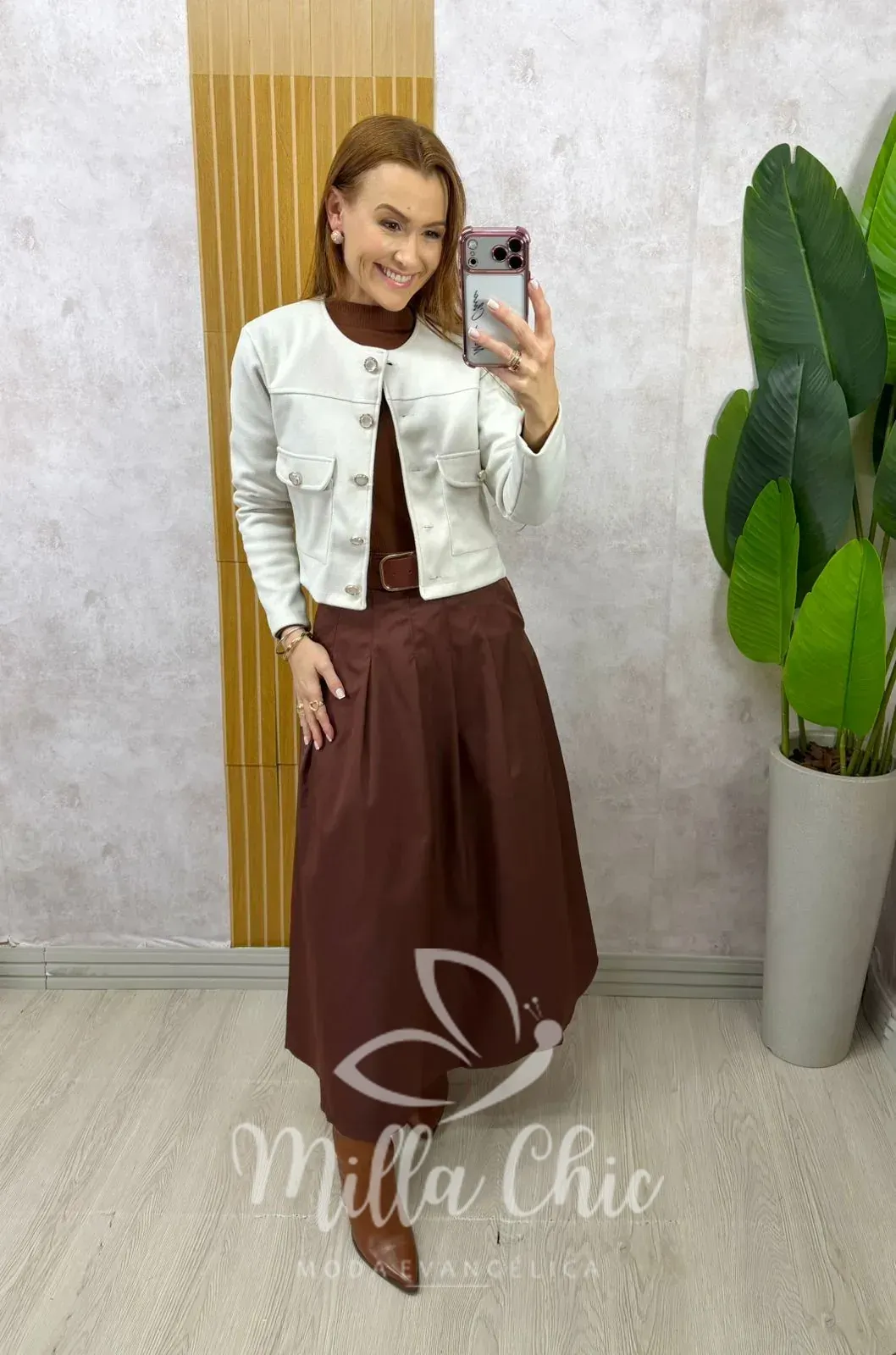 Milla Chic – Saia Ingrid em sarja – Marrom Milla Chic - Saia Ingrid em sarja - Marrom
