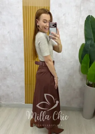 Milla Chic - Saia Ingrid em sarja - Marrom