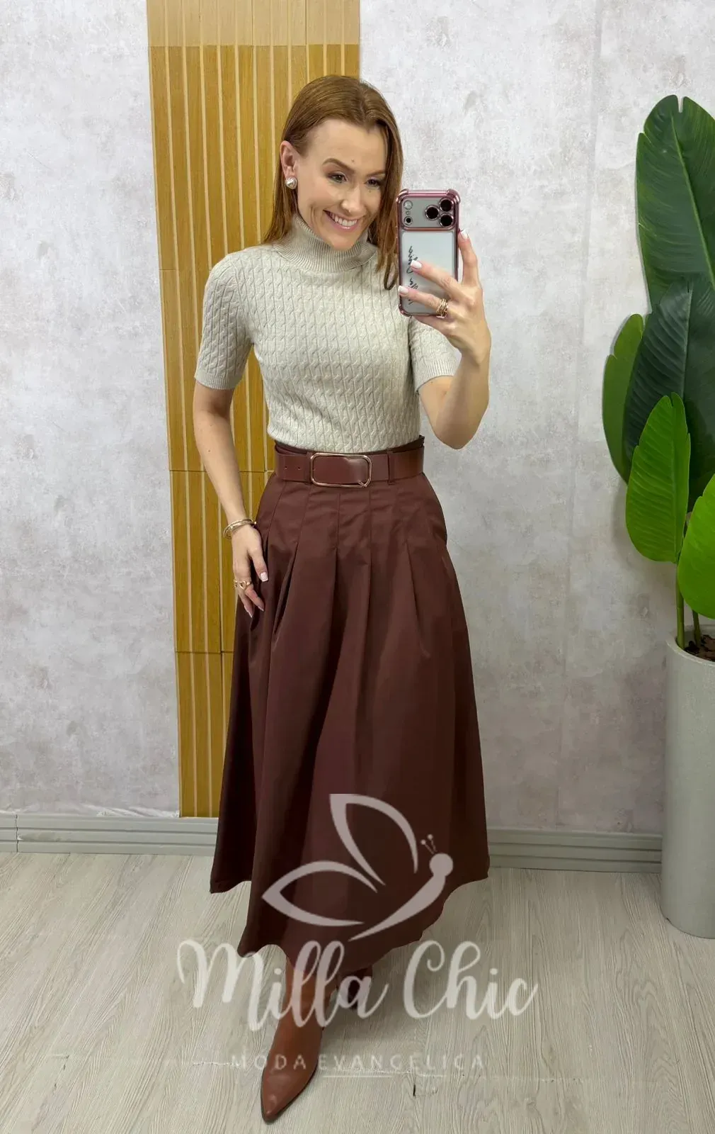 Milla Chic – Saia Ingrid em sarja – Marrom Milla Chic - Saia Ingrid em sarja - Marrom