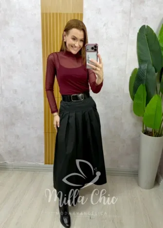 Milla Chic - Saia Ingrid em sarja - Preta