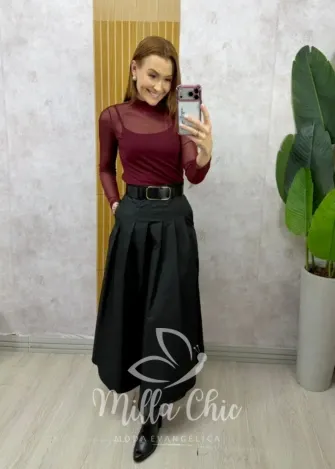 Milla Chic - Saia Ingrid em sarja - Preta