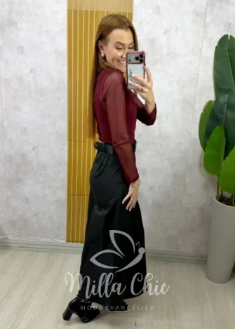 Milla Chic - Saia Ingrid em sarja - Preta