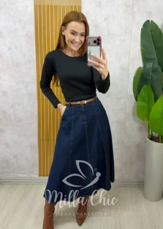 Milla Chic - Saia Jeans Regina - Azul