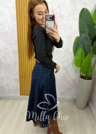 Milla Chic - Saia Jeans Regina - Azul