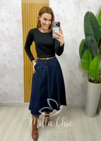 Milla Chic - Saia Jeans Regina - Azul