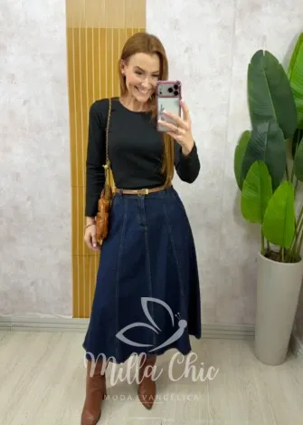 Milla Chic - Saia Jeans Regina - Azul
