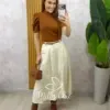 Milla Chic - Saia Jeans Regina com cinto - Creme