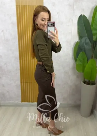 Milla Chic - Saia jeans Sabrina - Marrom Castanho