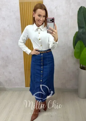 Milla Chic - Saia jeans Sabrina - Marrom Castanho (cópia)