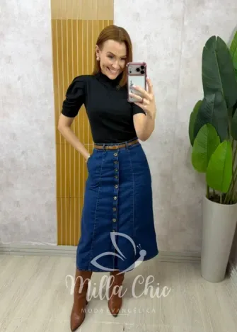 Milla Chic - Saia jeans Sabrina - Marrom Castanho (cópia)