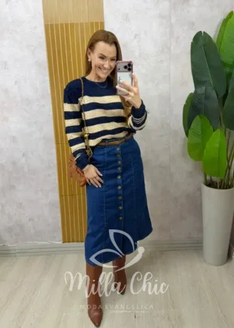Milla Chic - Saia jeans Sabrina - Marrom Castanho (cópia)