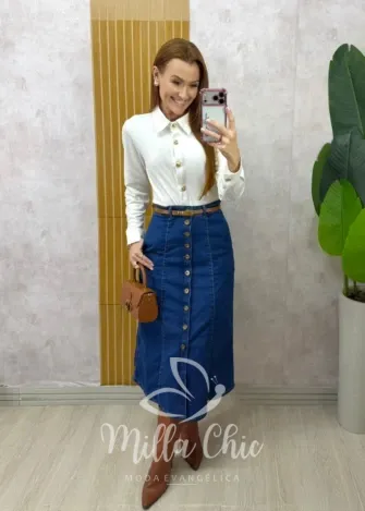 Milla Chic - Saia jeans Sabrina - Marrom Castanho (cópia)