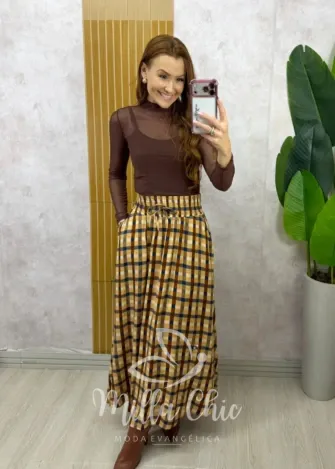 Milla Chic – Saia Lauren Xadrez – Bege Milla Chic - Saia Lauren Xadrez - Bege
