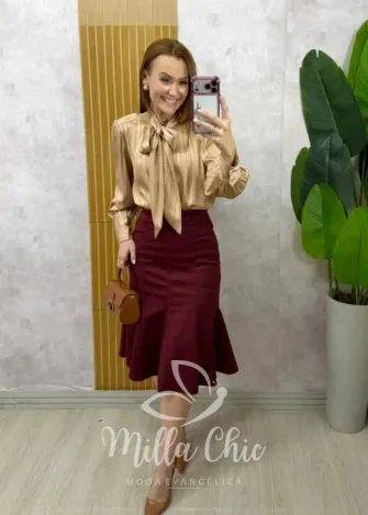 Milla Chic – Saia Nair em Suedi – Bordô Milla Chic - Saia Nair em Suedi - Bordô
