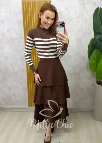 Milla Chic - Saia Nanci em camadas - Marrom