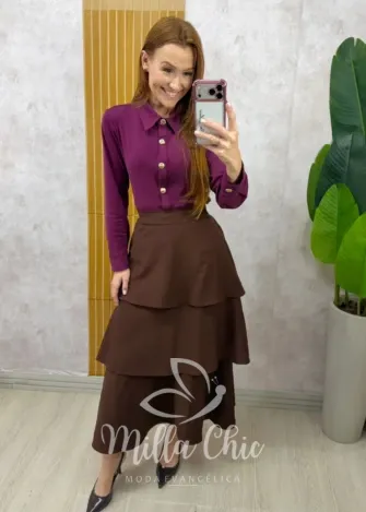 Milla Chic - Saia Nanci em camadas - Marrom