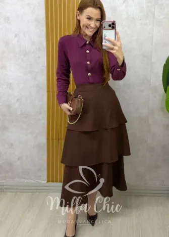 Milla Chic - Saia Nanci em camadas - Marrom
