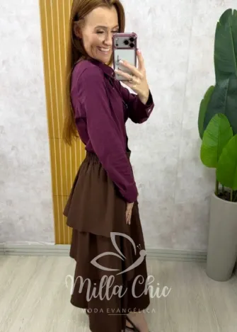 Milla Chic - Saia Nanci em camadas - Marrom