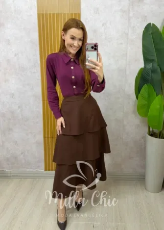 Milla Chic - Saia Nanci em camadas - Marrom