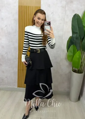 Milla Chic - Saia Nanci em camadas - Marrom (cópia)