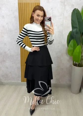 Milla Chic - Saia Nanci em camadas - Preta