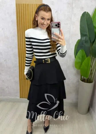 Milla Chic - Saia Nanci em camadas - Preta