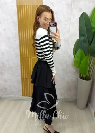 Milla Chic - Saia Nanci em camadas - Preta