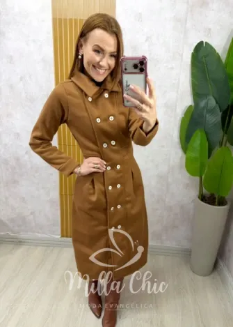 Milla Chic - Sobretudo Milão em lã batida - Caramelo