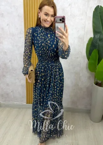 Milla Chic - Vestido Gláucia longo em tule - Azul Marinho