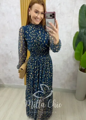 Milla Chic - Vestido Gláucia longo em tule - Azul Marinho