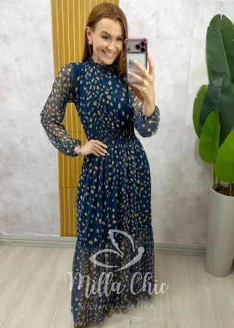 Milla Chic - Vestido Gláucia longo em tule - Azul Marinho
