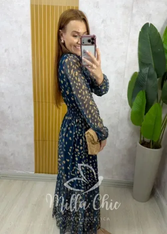 Milla Chic - Vestido Gláucia longo em tule - Azul Marinho