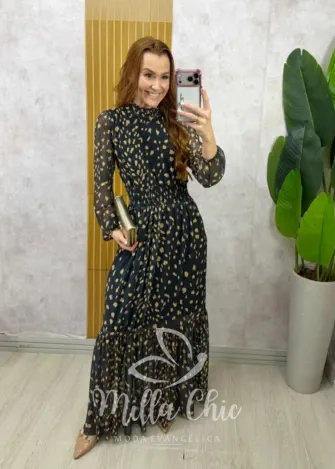 Milla Chic - Vestido Gláucia longo em tule - Azul Petróleo