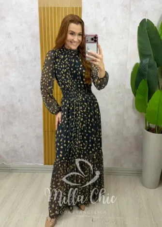 Milla Chic - Vestido Gláucia longo em tule - Azul Petróleo